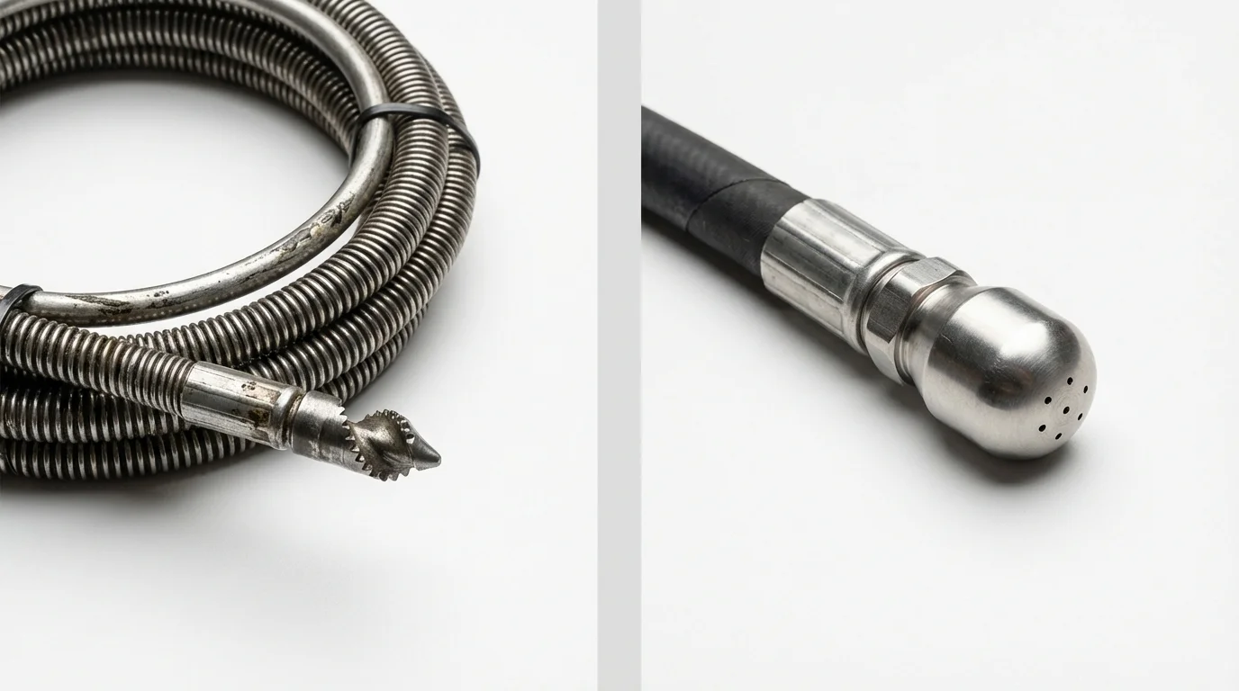 Drain snake cable and hydro jetting nozzle used for drain cleaning in Berkley, MI