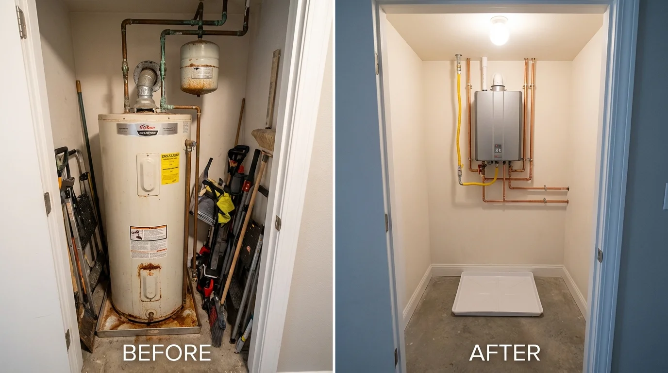 Tank water heater versus wall-mounted tankless unit comparison for Berkley, MI homeowners