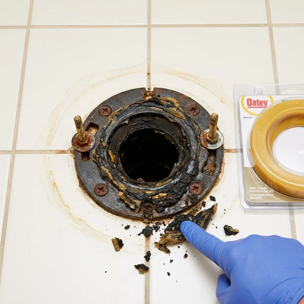 Failed wax ring showing water seepage at the base of a toilet in a Berkley, MI home